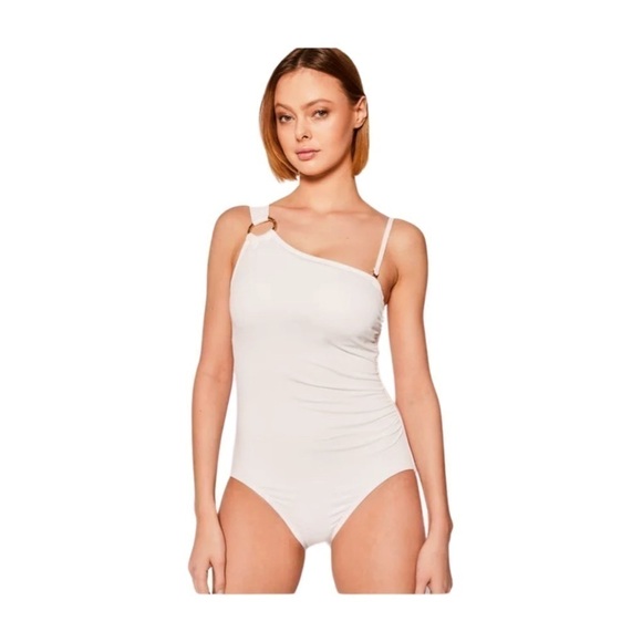 Michael Kors Women White Embellished One-Shoulder One-Piece Swimsuit Size US 16 - Picture 2 of 12